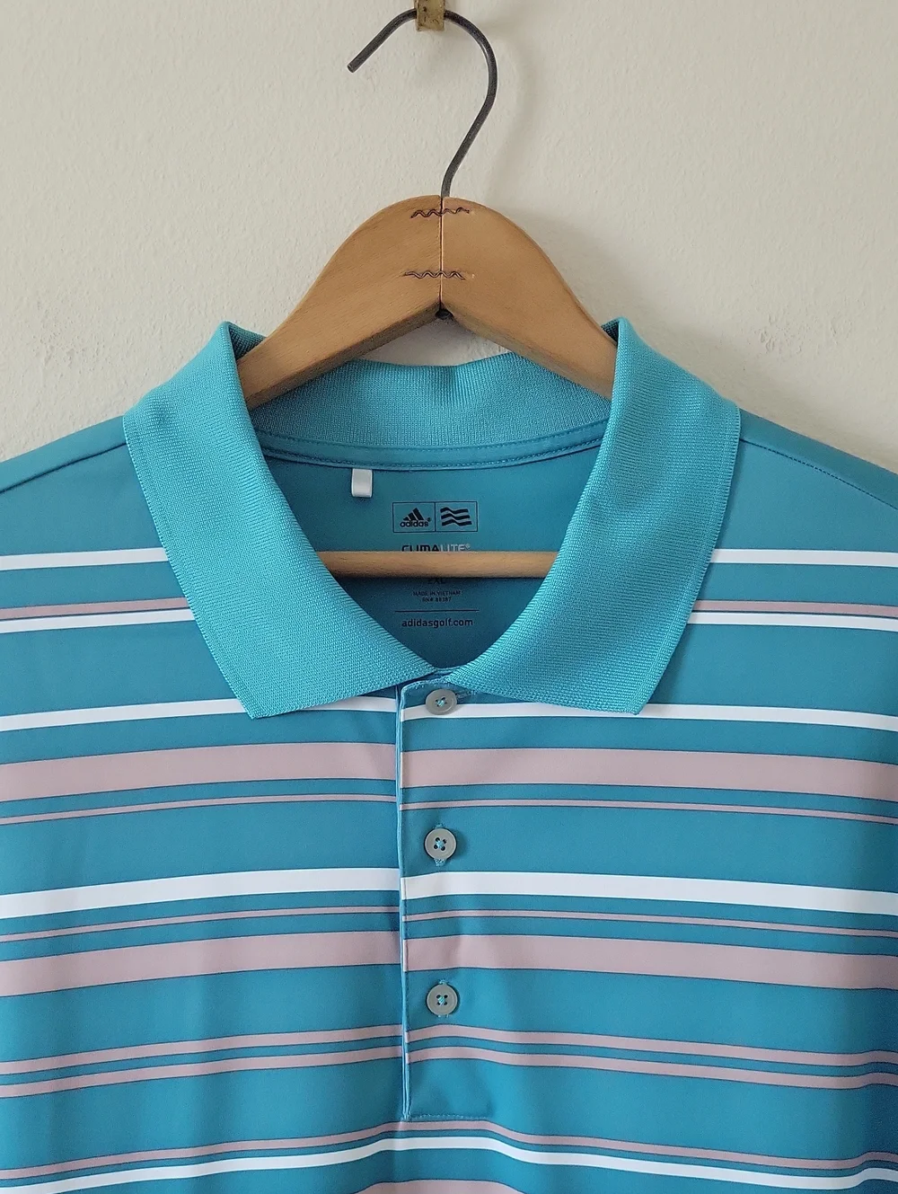 Adidas Mens Teal Tan Stripe Golf Climalite Polo Size 2XL